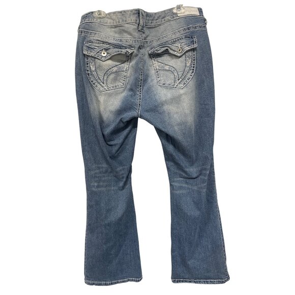 Arya Jeans Distressed Bootcut Denim Pants Sz 18 Medium Wash Stretch Button - Picture 6 of 9